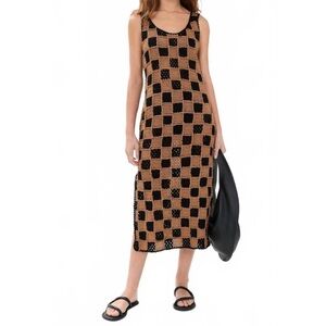 Cleobella Danika Checkered Crochet Midi Sleeveless Tank‎ Dress Chocolate Black M